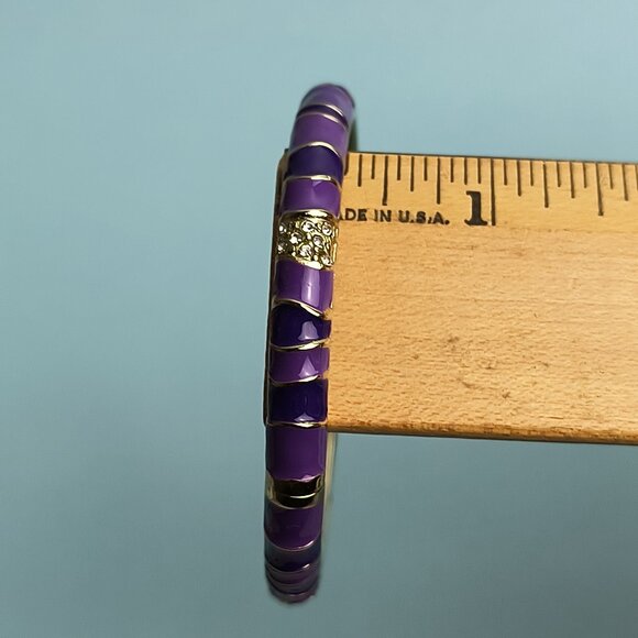 NORDSTROM Sequin Enamel Hinge Bangle Bracelet Clamper Purple Gold Tone - Picture 4 of 5